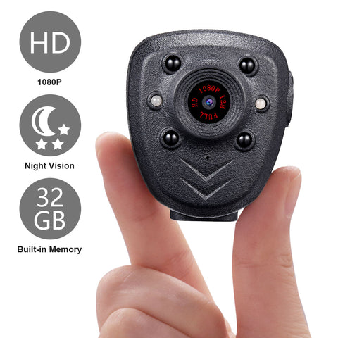 Image of Mini Body Camera HD1080P Video Recorder Built-in 32GB Memory Card, Wearable Police Cam with Night Vision, Pocket Clip for Office, Law Enforcement, Security Guard, Home, Car, Bike, Hiking