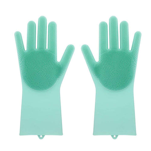 Image of Magic Silicone Gloves with Wash Scrubbe for Multipurpose - Kitchen, Bed Room, Bathroom, Pet Care, Hair Care
