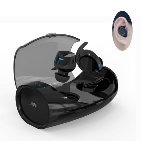 Image of True Wireless Stereo ES60 Earbuds, Bluetooth V4.2 In-Ear Headset, Noise Cancelling Earphone with Charging Case, Ergonomic Design Invisible Headphone with Mic for Running Gym Workout for iPhone Samsung