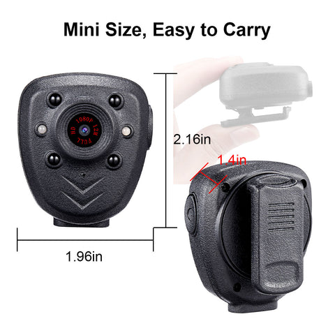 Image of Mini Body Camera HD1080P Video Recorder Built-in 32GB Memory Card, Wearable Police Cam with Night Vision, Pocket Clip for Office, Law Enforcement, Security Guard, Home, Car, Bike, Hiking