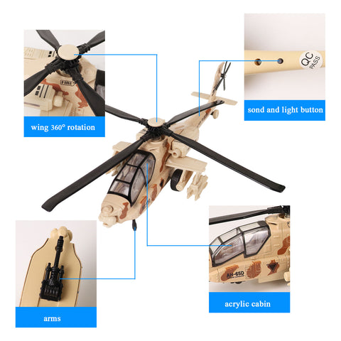 Image of LUCKJOY 11.2 inch Pull Back Military Helicopter Toy with Lights and Sounds Army Plane Airplane for Kids Children Boys Girls