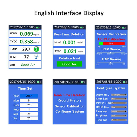 Image of Digital Formaldehyde Detector Using Electrochemical Testing Technology, Air Quality Monitor with Accurate TEMP/HUM/HCHO/TVOC/AQI Test Charged by USB