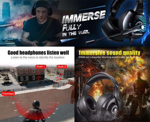 Image of K6 Stereo Gaming Headset for Laptop Mac Nintendo Switch Games, Over Ear 3.5mm Headphone with Mic, LED Light, Noise Cancelling Bass Surround, Soft Memory Earmuffs for PS4, PC, Xbox One Controller