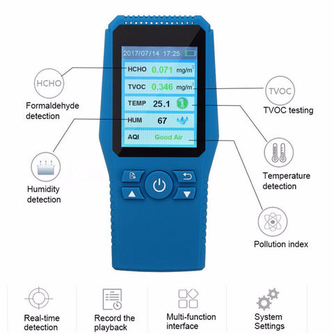 Image of Digital Formaldehyde Detector Using Electrochemical Testing Technology, Air Quality Monitor with Accurate TEMP/HUM/HCHO/TVOC/AQI Test Charged by USB