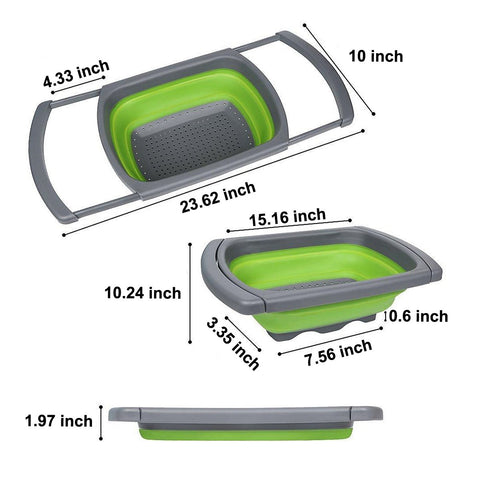 Image of Collapsible Basket Over the Sink Colander, Red and Green