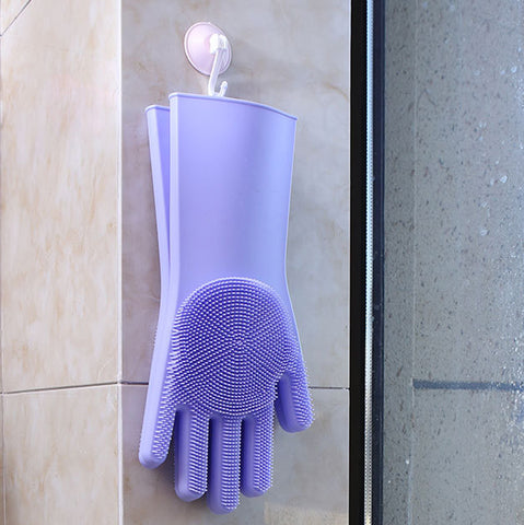 Image of Magic Silicone Gloves with Wash Scrubbe for Multipurpose - Kitchen, Bed Room, Bathroom, Pet Care, Hair Care