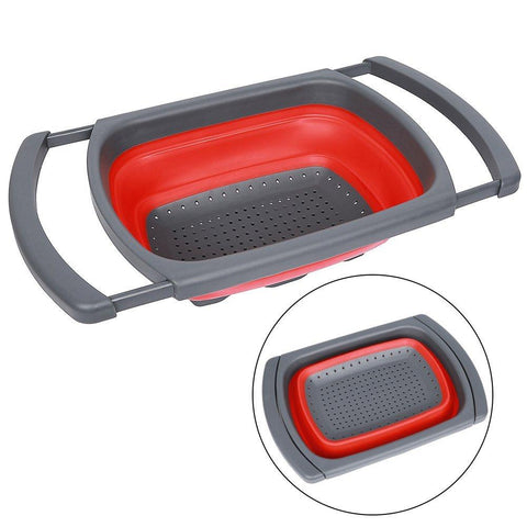 Image of Collapsible Basket Over the Sink Colander, Red and Green