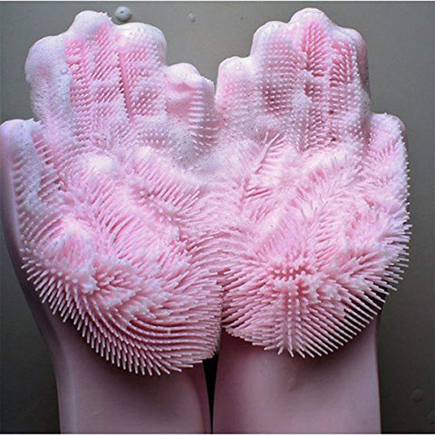 Image of Magic Silicone Gloves with Wash Scrubbe for Multipurpose - Kitchen, Bed Room, Bathroom, Pet Care, Hair Care