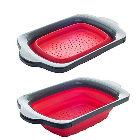 Image of Collapsible Basket Over the Sink Colander, Red and Green
