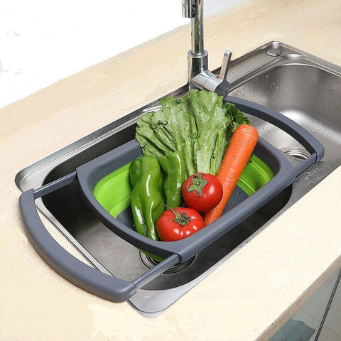 Image of Collapsible Basket Over the Sink Colander, Red and Green