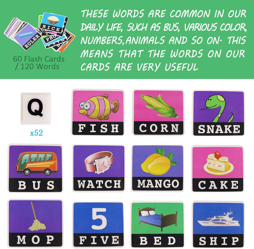 LUCKJOY Matching Letter Game, Alphabet Reading & Spelling, Words & Objects, Number & Color Recognition, Educational Learning Toy for Preschooler, Kindergarten 3+ Years Old Kids Boys Girls Toddlers