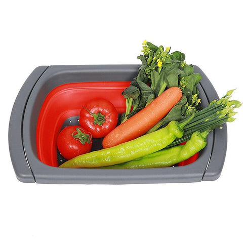Image of Collapsible Basket Over the Sink Colander, Red and Green