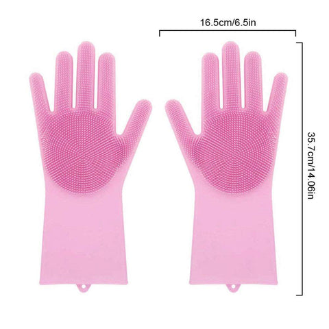 Image of Magic Silicone Gloves with Wash Scrubbe for Multipurpose - Kitchen, Bed Room, Bathroom, Pet Care, Hair Care