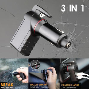 3-in-1 Car Multi-functional Tool, Emergency Escape Tool, Phone Charger, Belt Cutter