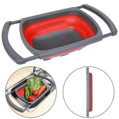 Image of Collapsible Basket Over the Sink Colander, Red and Green