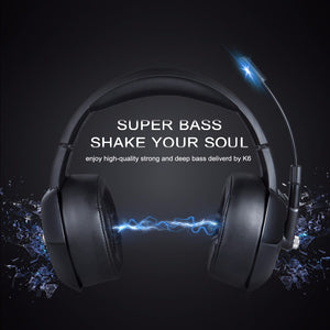 K6 Stereo Gaming Headset for Laptop Mac Nintendo Switch Games, Over Ear 3.5mm Headphone with Mic, LED Light, Noise Cancelling Bass Surround, Soft Memory Earmuffs for PS4, PC, Xbox One Controller