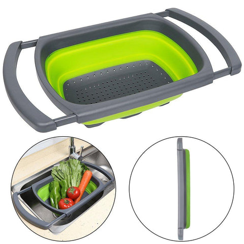 Image of Collapsible Basket Over the Sink Colander, Red and Green