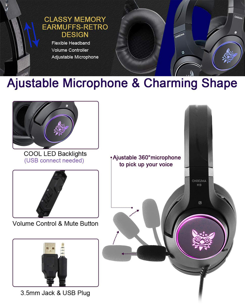 YIJIAOYUN Stereo Wired Over Ear Gaming Headset K9 for Xbox One,PS4, Laptop Mac Nintendo Switch