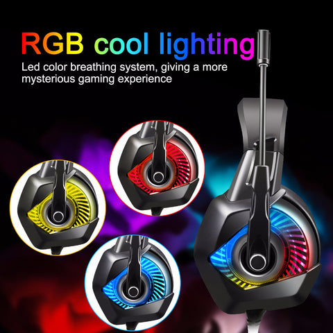 Image of K6 Stereo Gaming Headset for Laptop Mac Nintendo Switch Games, Over Ear 3.5mm Headphone with Mic, LED Light, Noise Cancelling Bass Surround, Soft Memory Earmuffs for PS4, PC, Xbox One Controller