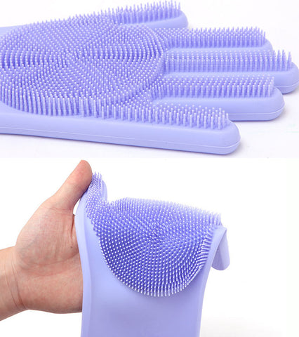 Image of Magic Silicone Gloves with Wash Scrubbe for Multipurpose - Kitchen, Bed Room, Bathroom, Pet Care, Hair Care