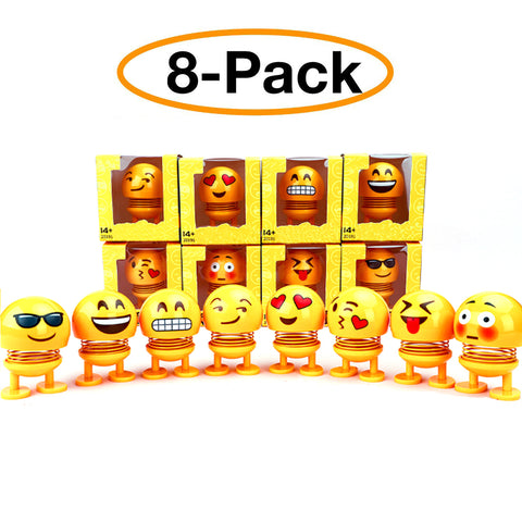 8 Pcs Cute Emoji Bobble Head Dolls for Car Dashboard Ornaments, Party Favors, Gifts, Home Decorations